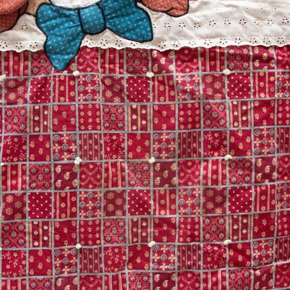 Vgt Hand Sewn Stitched Red BlueBaby Quilt Blanket Sleeping 3D Dog Hearts 50"x40" - Picture 7 of 11